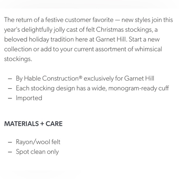 Hable for Garnet Hill Christmas Stocking - Picture 3 of 3